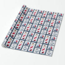 Nautical Cute Sailboat Lighthouse Anchor Design Wrapping Paper
