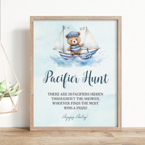 Nautical Cute Sailor Teddy Bear Pacifier Hunt Game Poster