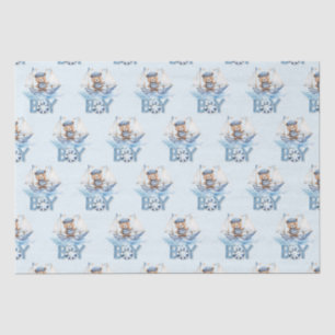 Nautical Cute Teddy Bear Blue Boat It's a Boy Tissue Paper