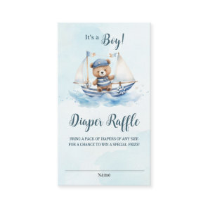 Nautical Cute Teddy Bear Boat Baby Diaper Raffle  Enclosure Card