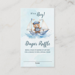 Nautical Cute Teddy Bear Boat Baby Diaper Raffle Enclosure Card