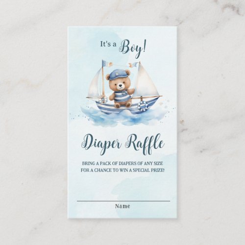 Nautical Cute Teddy Bear Boat Baby Diaper Raffle  Enclosure Card