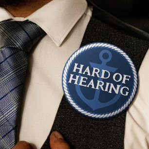 Nautical Dad Navy Blue Anchor Hard of Hearing Button