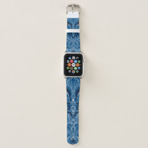 Nautical damask texture with whales, modern vintag apple watch band