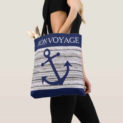 Nautical Dark Blue Anchors On Wooden Pattern Tote Bag