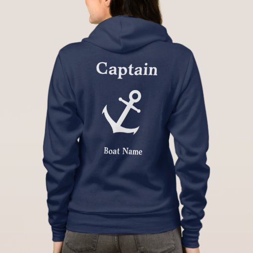 Nautical Dark Blue and White Captain  Boat Name Hoodie