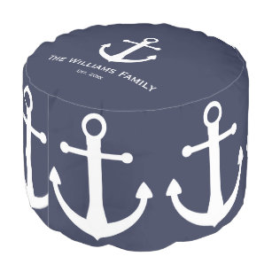 Nautical Dark Blue and White with Anchor Pouf