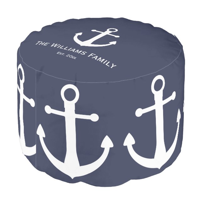 Nautical Dark Blue and White with Anchor Pouf (Angled Back)