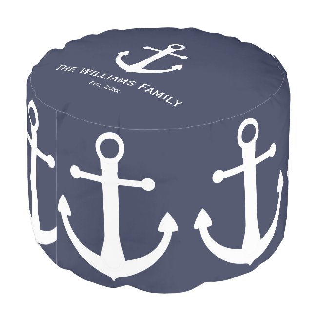 Nautical Dark Blue and White with Anchor Pouf