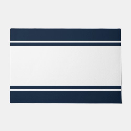 Nautical Dark Navy Blue Wide White Racing Stripes Doormat