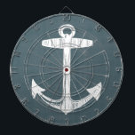 Nautical Dartboard<br><div class="desc">Go nautical with this navy blue linen look design with white vintage anchor.</div>