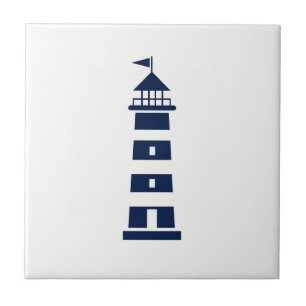Nautical Decor -Blue Lighthouse on White Tile