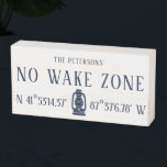 Nautical Decor GPS Coordinates No Wake Zone Sign<br><div class="desc">A nautical decor wood sign perfect for a lake house, a beach house, a boat house or as a wedding gift, with the latitude and longitude compass coordinates that you can personalize and the title "No Wake Zone". Personalize it with your family name or any other way (Lake Tahoe, your...</div>