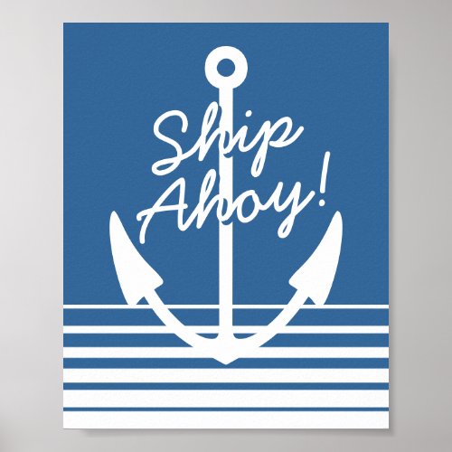 Nautical decor wall poster  Ship Ahoy navy anchor