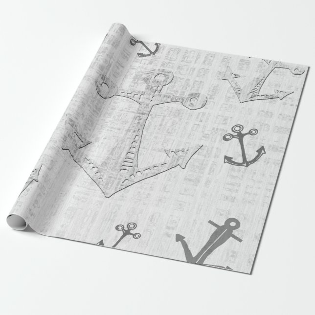 Nautical decoupage black and white wrapping paper (Unrolled)