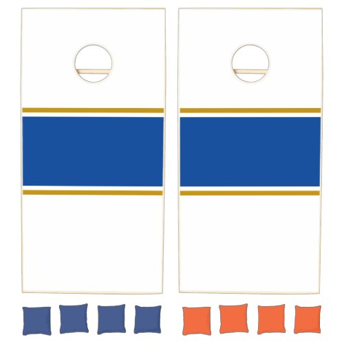 Nautical Deep Blue Brown Racing Stripes On White Cornhole Set