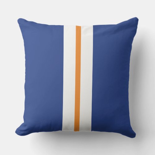 Nautical Deep Blue Orange White Racing Stripes  Outdoor Pillow