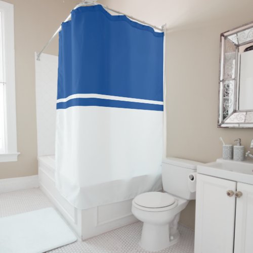 Nautical Deep Blue White Color Block Stripes Shower Curtain