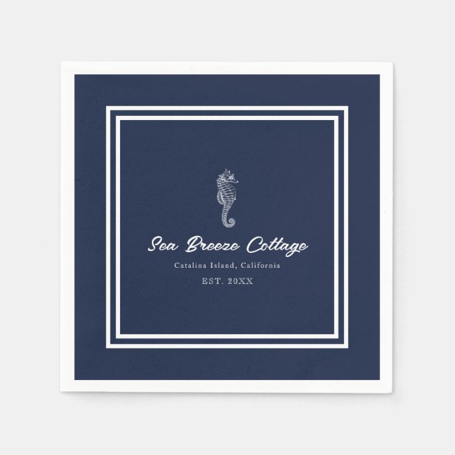 Nautical Delight: Blue and White Seahorse Napkins (Front)