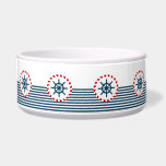 Nautical design bowl<br><div class="desc">Nautical design with sailing wheel decoration in round shape on blue and white striped background</div>