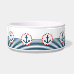 Nautical design bowl<br><div class="desc">Nautical design with anchor decoration in round shape on blue and white striped background</div>