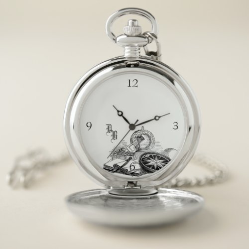 Nautical Design Line Art Stamp Pocket Watch