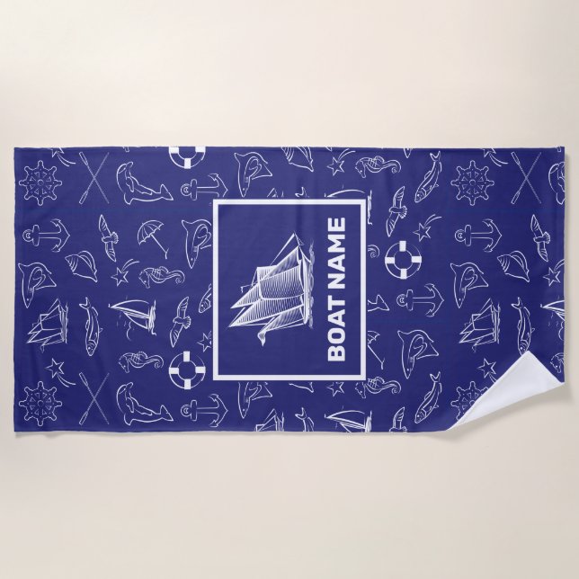 Nautical Design Navy Blue Towel (Front)