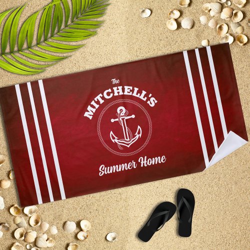 Nautical Design Red Striped Beach Towel