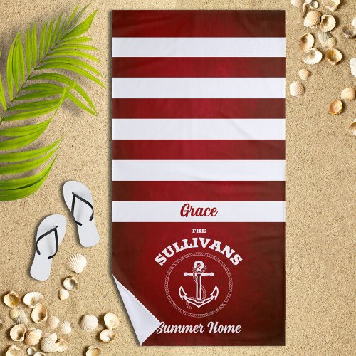 Nautical Design Red Striped Beach Towel