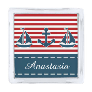Nautical design silver finish lapel pin