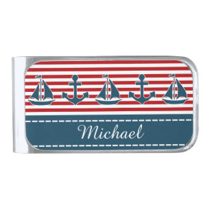 Nautical design silver finish money clip
