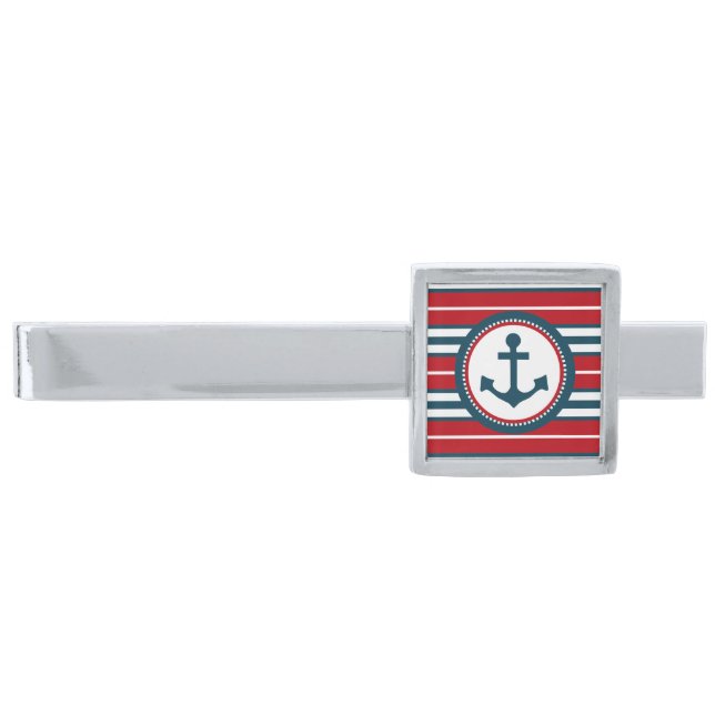 Nautical design silver finish tie bar (Front)