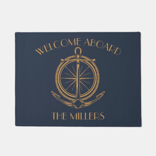 Nautical design with gold compass and anchor doormat