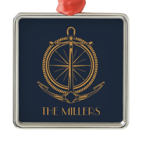 Nautical design with gold compass and anchor metal ornament