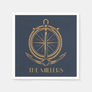 Nautical design with gold compass and anchor napkins