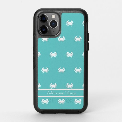 Nautical design with White Crab on Teal Blue OtterBox Symmetry iPhone 11 Pro Case
