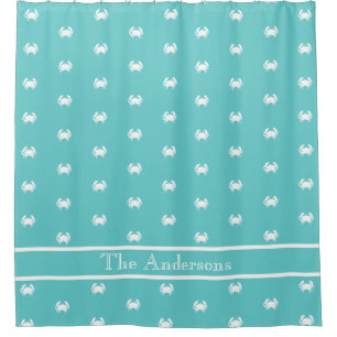 Nautical design with White Crab on Teal Blue Showe Shower Curtain
