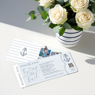 Nautical Destination Wedding Boarding Pass Ticket Invitation