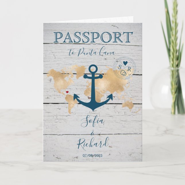 Nautical Destination Wedding Passport  Anchor  Invitation (Front)
