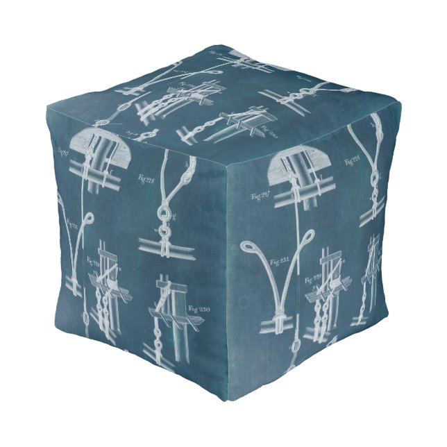 Nautical Detail Blueprint IV Pouf (Angled Front)