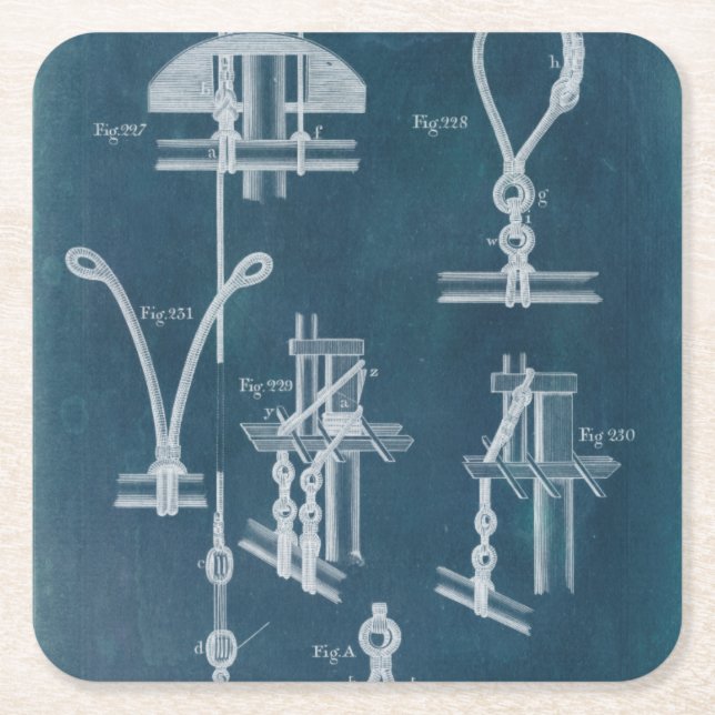 Nautical Detail Blueprint IV Square Paper Coaster (Front)