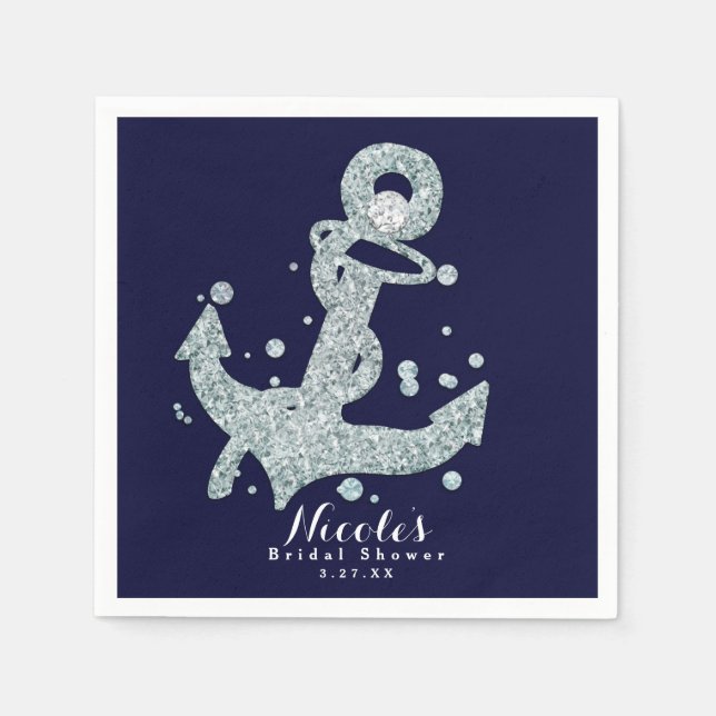 Nautical Diamond Anchor Bling Glam Beach Party Paper Napkins (Front)