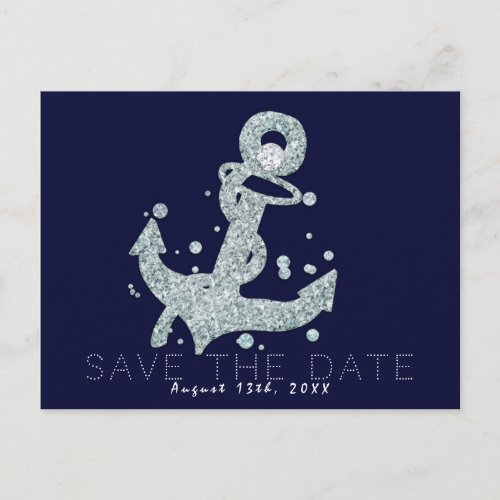 Nautical Diamond Anchor Bling Glam Save the Date Announcement Postcard