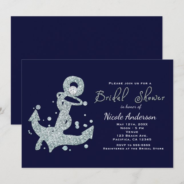 Nautical Diamond Anchor Bridal Shower Invitations (Front/Back)