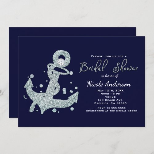 Nautical Diamond Anchor Bridal Shower Invitations