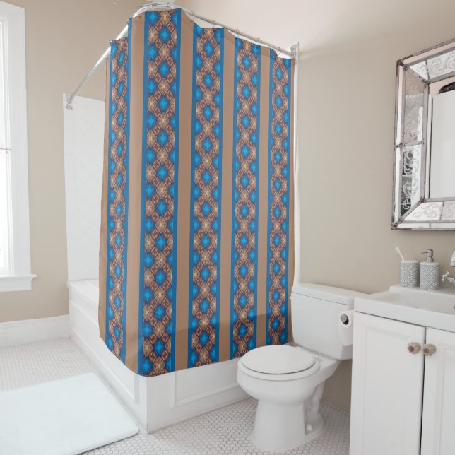 Nautical Diamond Pools & Stripes Pattern Shower Curtain (In Situ)
