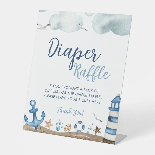 Nautical Diaper Raffle Baby Shower Sign (Front)
