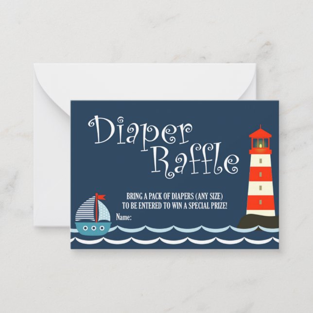 Nautical Diaper Raffle Ticket, Baby Shower, Ahoy Note Card (Front)
