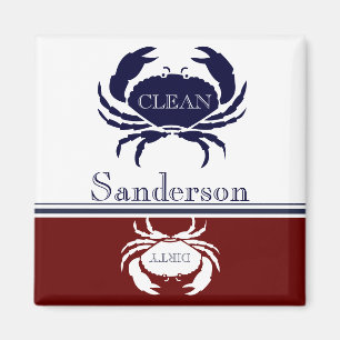 Nautical Dishwasher Clean Burgundy Navy Blue Crab Magnet
