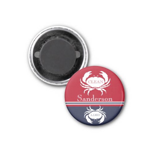 Nautical Dishwasher Clean Red Navy Blue Crab  Magnet